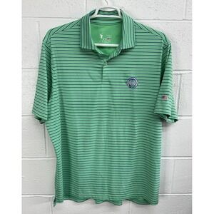 FG‎ Tech Athletic Golf Polo Shirt Green Blue Striped Knit Short Sleeve / Men's